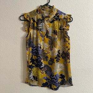 LOFT Yellow Floral Ruffle Sleeve Blouse